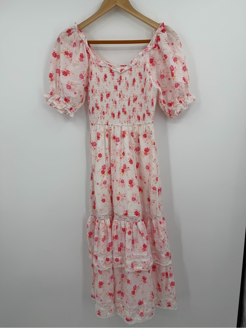 LoveShackFancy X Target Pink Floral Smocked Puff Sleeve Midi Dress XXS